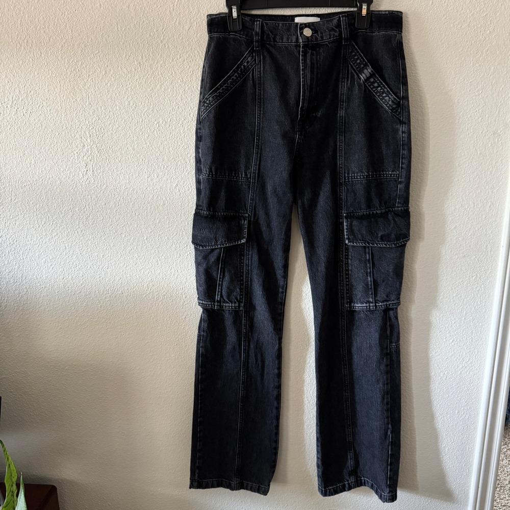 Frame High Rise Utility Straight Leg Jeans Women 29 Astray Black Cargo HRUSL726